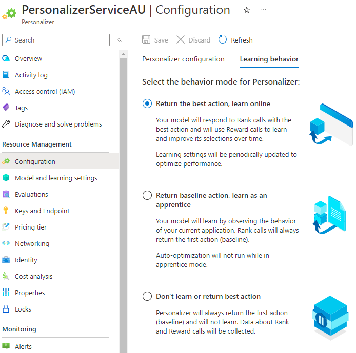 Learning Policy for Azure Personalizer