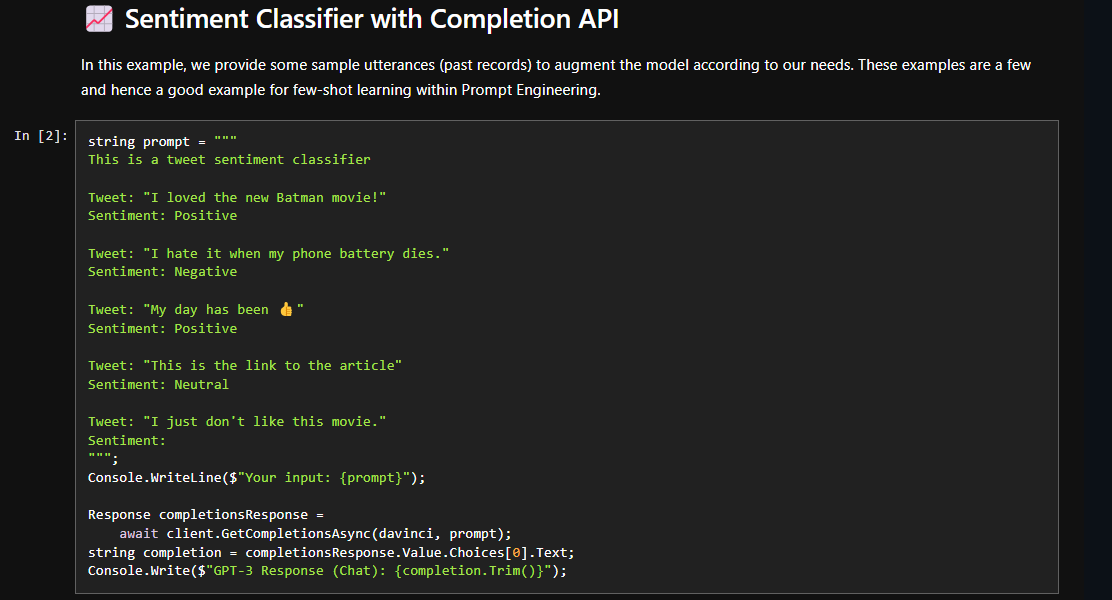 Sentiment Classifier using Azure OpenAI Service